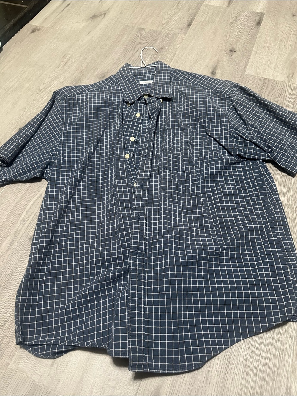 Van Heusen Navy and White Grid Short-Sleeve Button-Down Shirt
